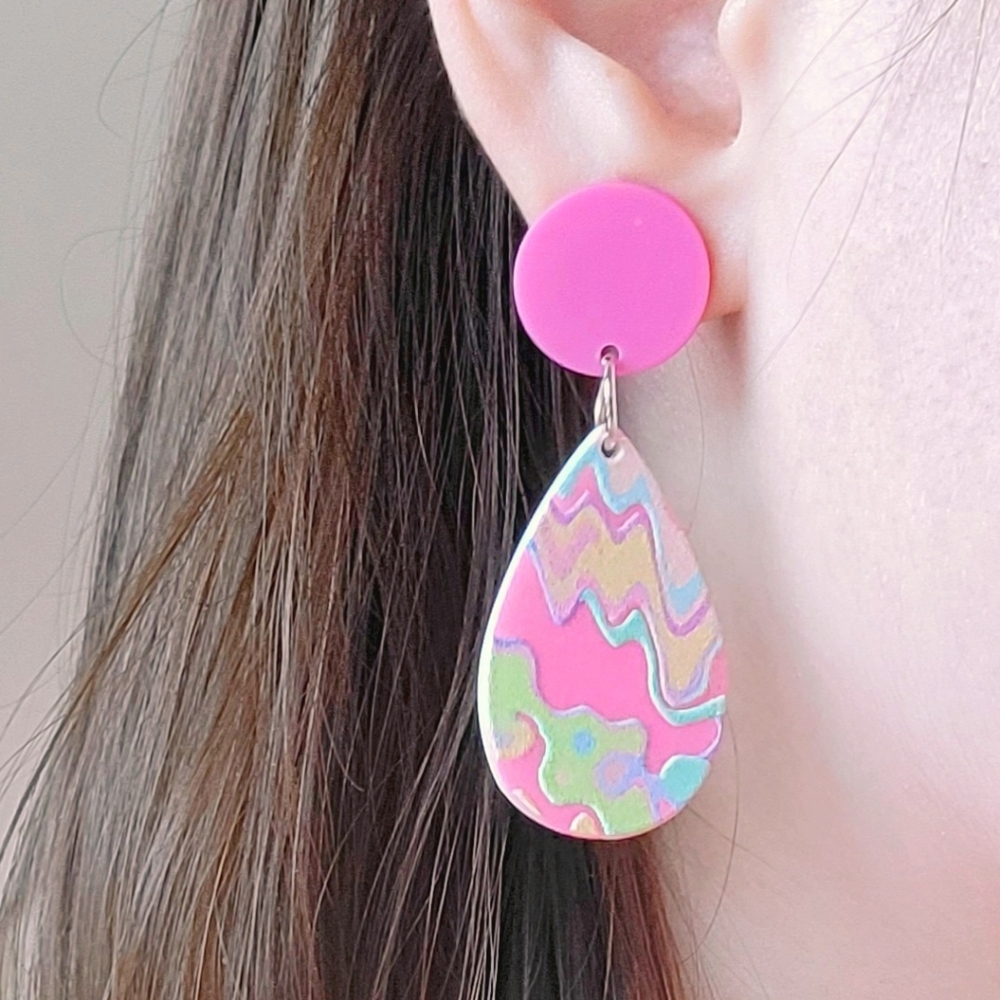 2 for $18❤️‍🔥Cute Bright Summer Colorful Tear Drop Earrings Pink Green Yellow